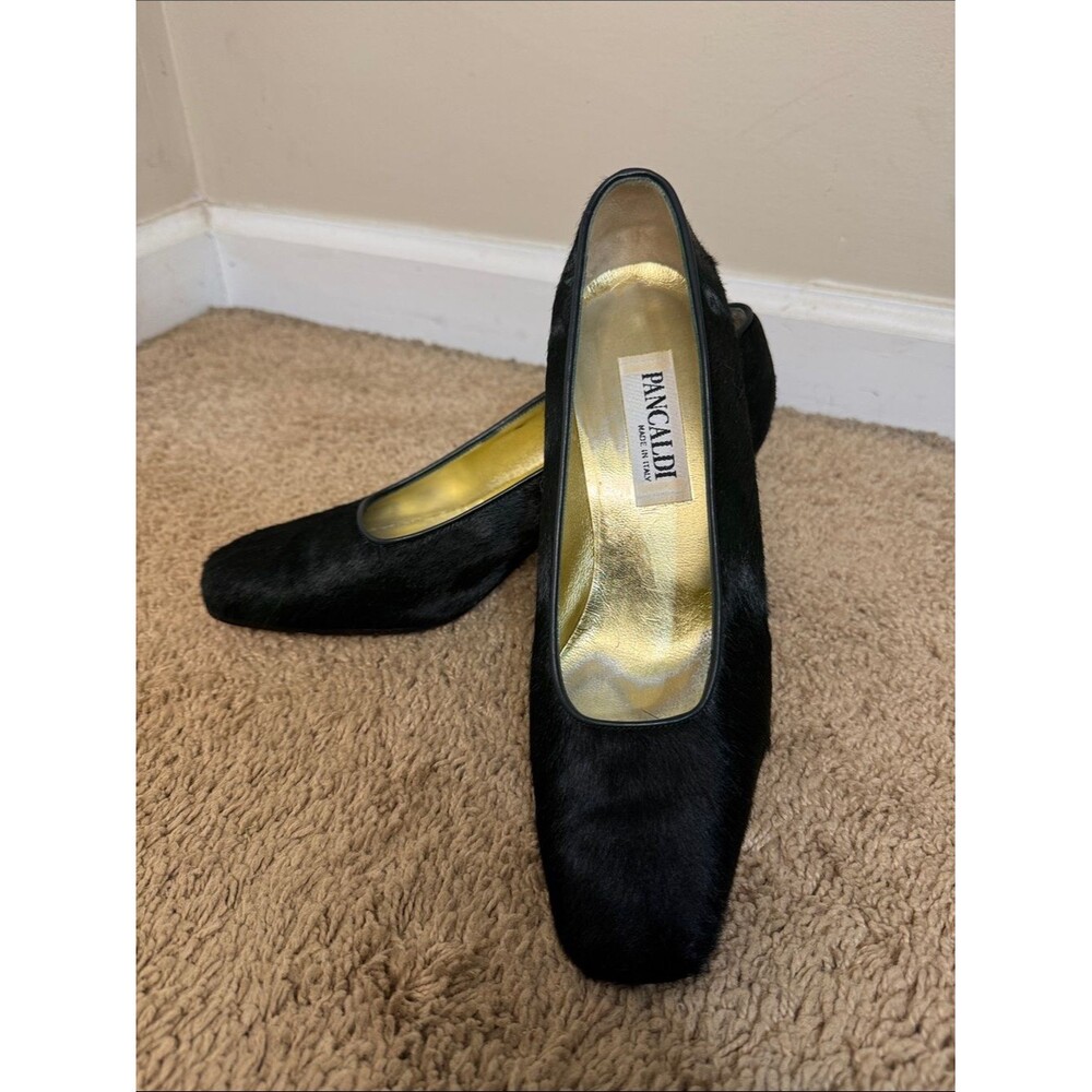 Pancaldi Italian Pony Hair Pump Dark Green Low Block Heel Size 8 Career Classic